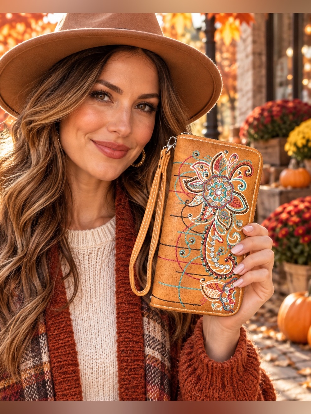 Boho Embroidered Mustard Wristlet Wallet - Brand